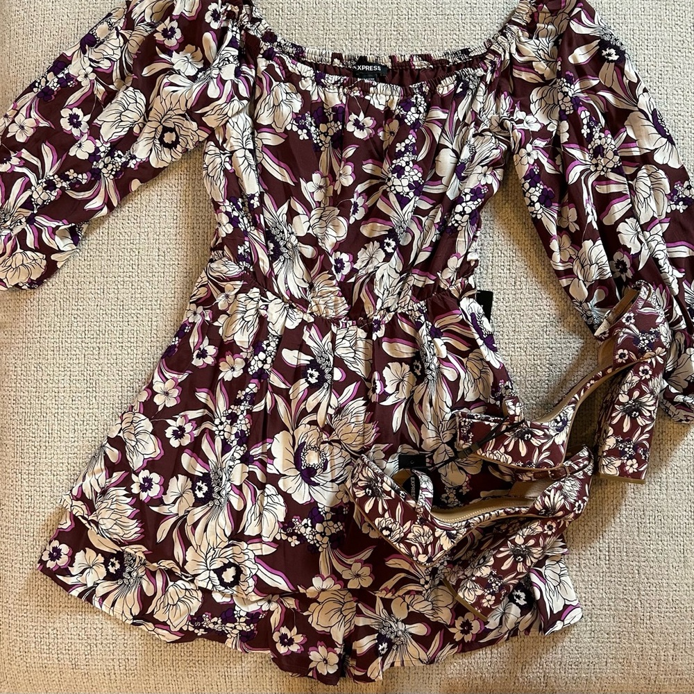 2PC Express Floral Print Romper(Sz.Small W/Matching Platform Sandals Sz. 9) NWT